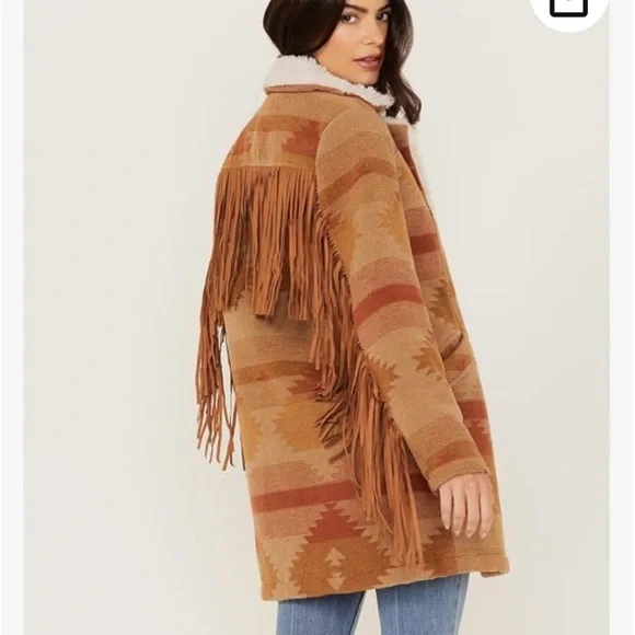 IDYLLWIND Miranda Lambert NETTIE SHERPA BLANKET COAT fringe penny lane coat S - Picture 3 of 16